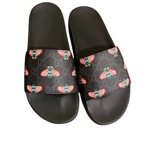 Gucci 681867 Black Rubber GG Supreme H20 Bee Multi-Sandal Shoe, Sizes UK 8 9 10